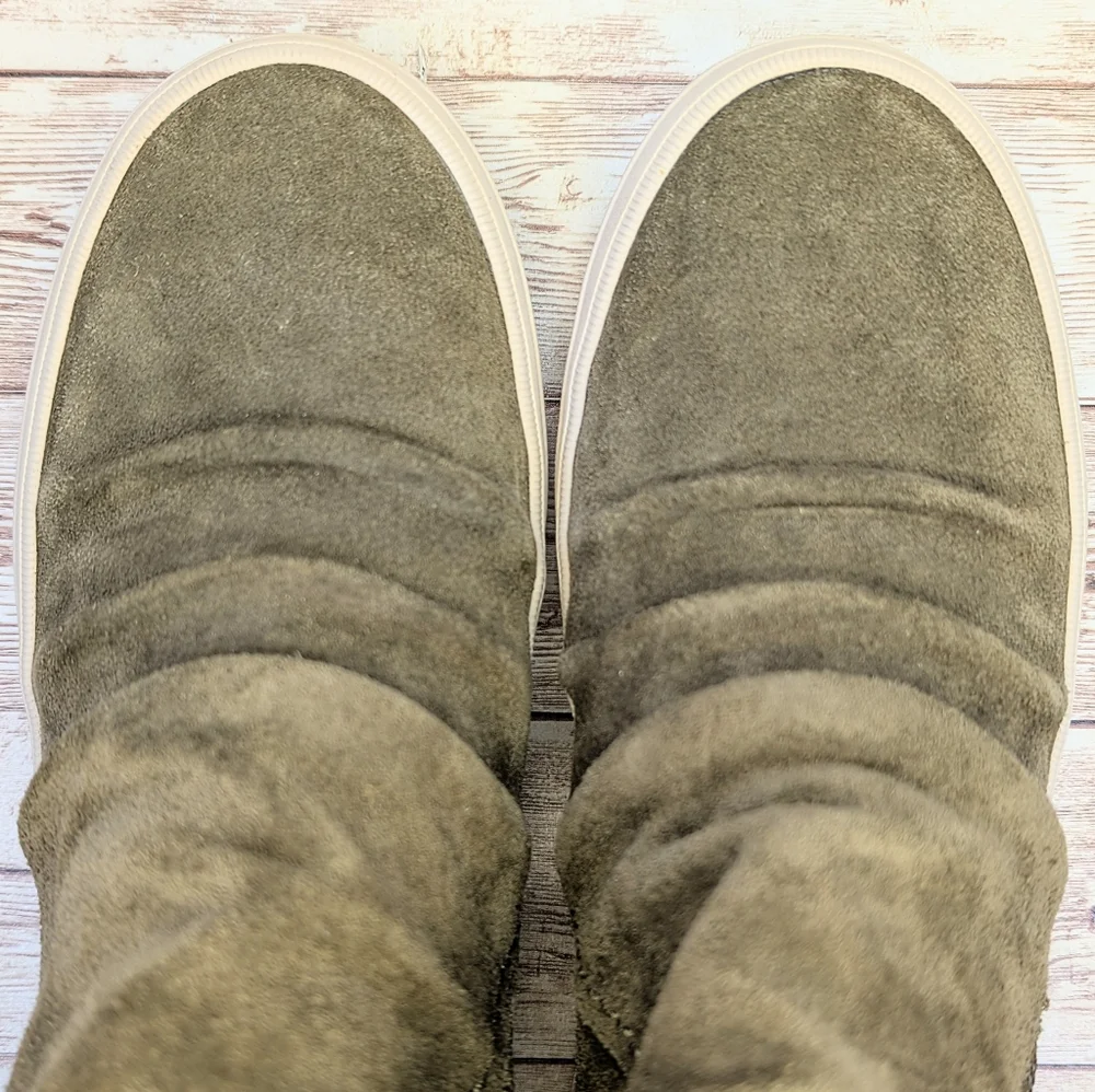 Sperry Suede Leather Ankle Booties Olive Army Green Zipper Women's 7